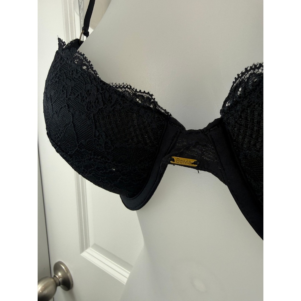 NWT BeMe New York Lace Demi Bra Black 36C Underwire Floral Dentelle Sheer Gothic - Picture 6 of 14
